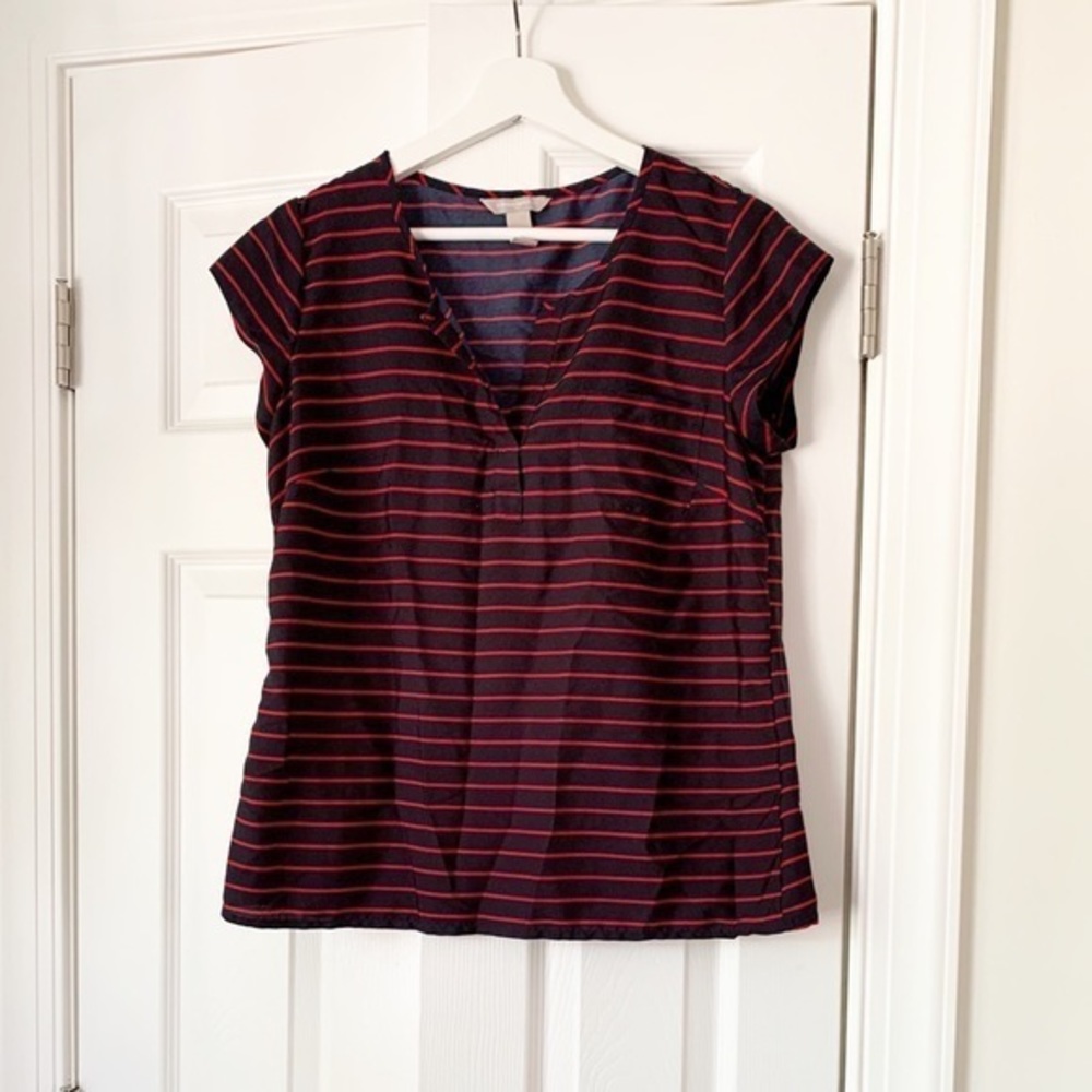 Banana Republic Black and Red Striped Short Sleeve Top Size Medium